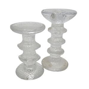 2 Iittala Finland Midcentury Festivo Glass Candlesticks Modern 6 in 5 in Tall